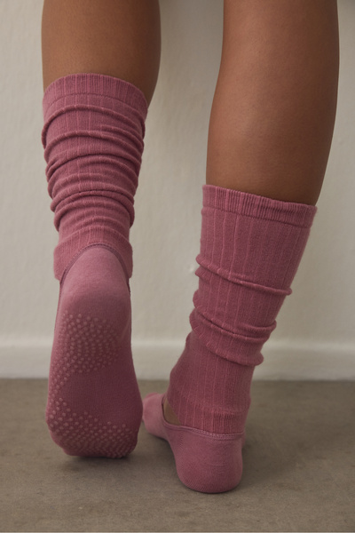 Penti Dusty Rose Pilates & Yoga Leggings Socks with Anti-Slip Sole Tape