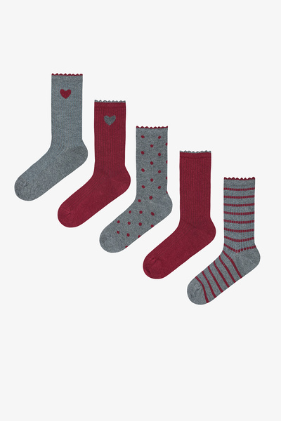 Penti 5 Pairs of Cotton Mixed Heart Pattern Ruffled Socks