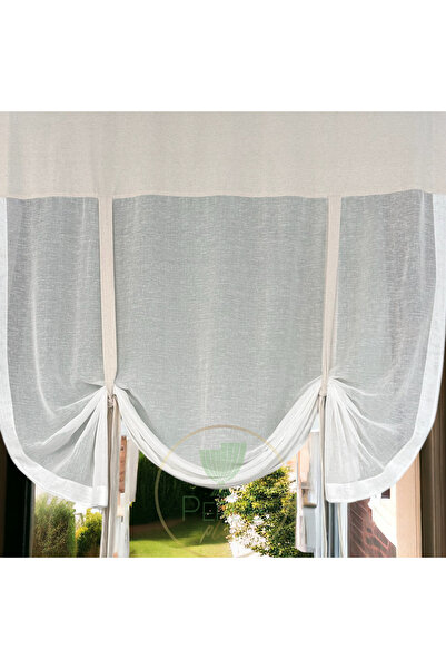 Perdeplus Natural Linen Tulle Curtain Retro Tie Detailed Design (Rustic and Cornice Matching Curtain)