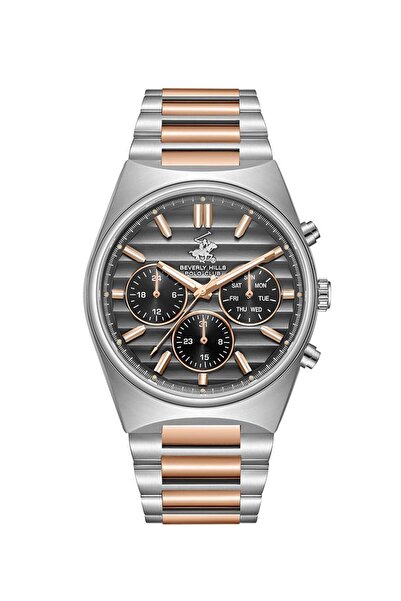 Beverly Hills Polo Club BEVERLY HILLS POLO CLUB BP3744X.360 Men Multi Function Display Watch & Metal Strap Silver/Rose Gold