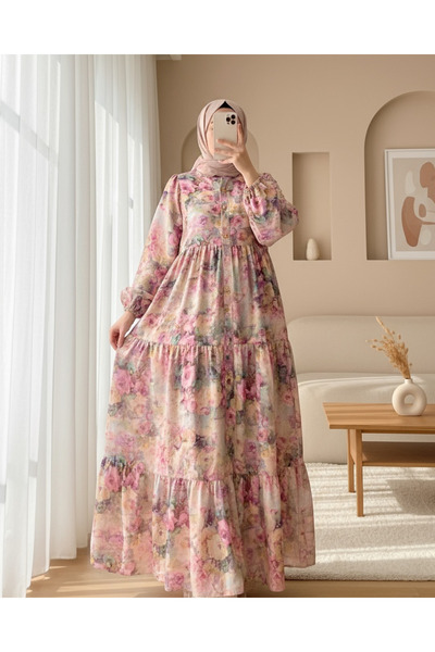 Modamorfo Half Button Mixed Pattern Sleeve Elastic Dress -G.Kurusu