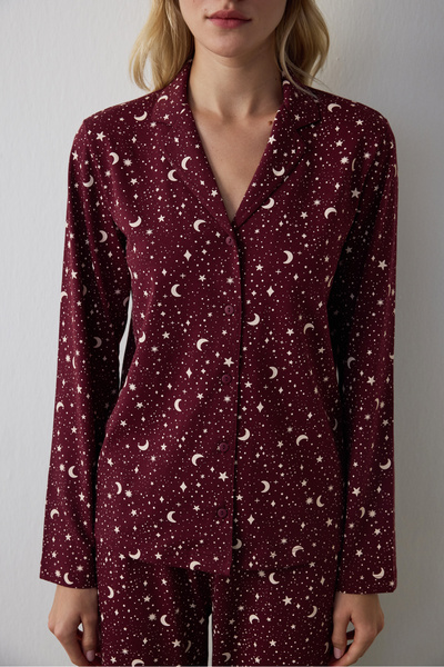 Penti Burgundy Starry Night Shirt Pants Pajama Set