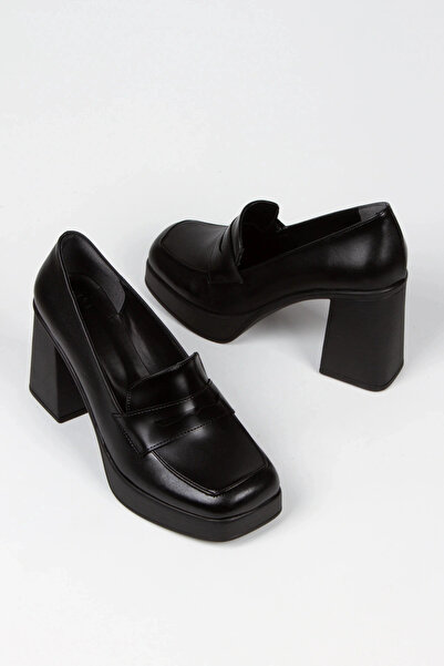 Miss Mitto Жіночі чорні матові лофери нового стилю з квадратним носком, легкі та на високих підборах, зручне взуття