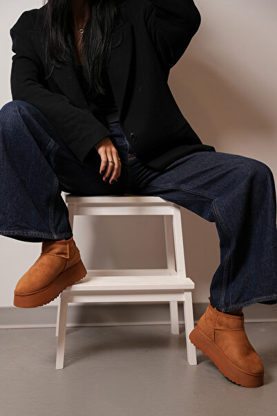 Marjin Γυναικείες μισές μπότες με χοντρή σόλα Shearling Exquisite Tan Suede