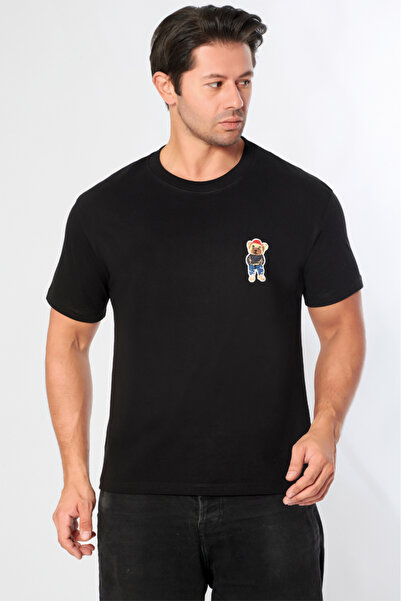 CNT Men's Oversize Crew Neck T-Shirt 100% Cotton Comfortable Fit Tedy Teddy Bear Detail - Daily Basic Tshirt