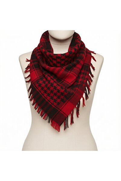 TRModam قطعة قماش قطنية |   بطانية مربعة للجنسين بنمط كلاسيكي 100x100 سم - أحمر