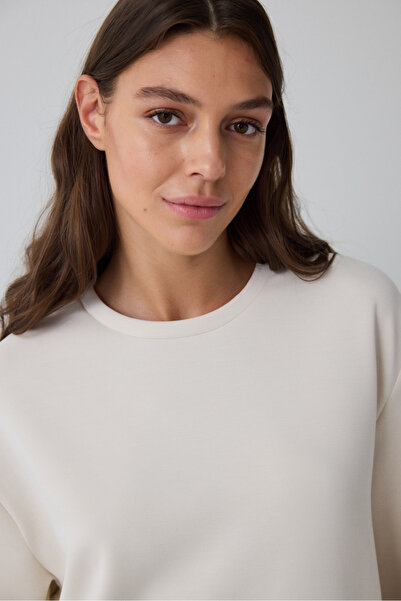 Penti Beige Crew Neck Oversize Modal Crop Sweatshirt