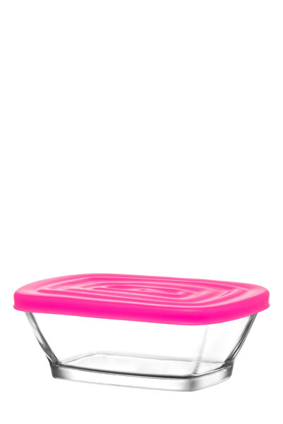 LAV Defne Cam Saklama Kabı 2'li Küçük Boy 375 ml Dikdörtgen Pembe Plastik Kapaklı (Kahvaltılık )