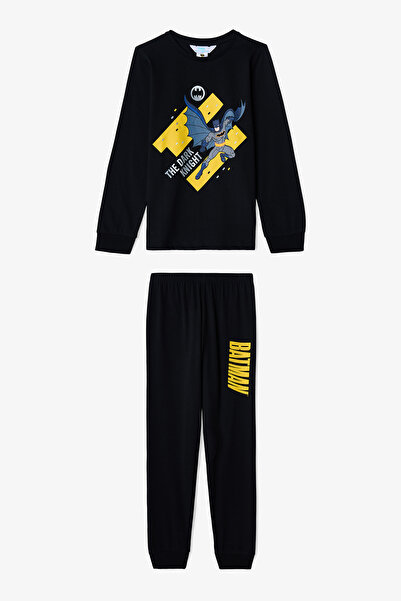 Penti Černý chlapecký pyžamový set s dlouhým rukávem a vzorem Batman Cartoon z bavlny