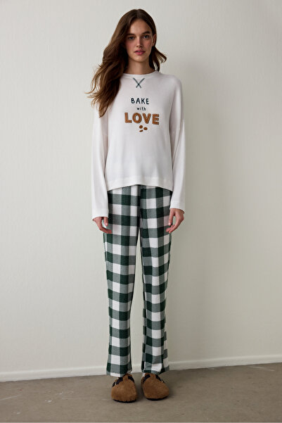 Penti Off-White with Love Slogan Printed Thermal Effect Sweatshirt Pajama Top