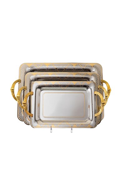HIC steel Tray set 3 pcs with golden design