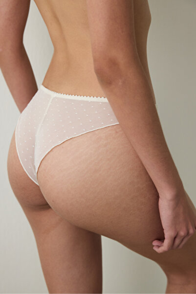 Penti Beige Embroidered Polka Dot Low Waist High Leg Brazilian Panties