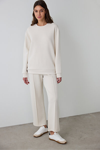 Penti Beige Crew Neck Oversize Modal Crop Sweatshirt