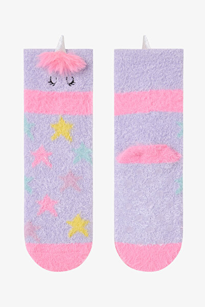 Penti Papuci de casă pentru fetiță, cu broderie de unicorn, cu talpă anti-alunecare