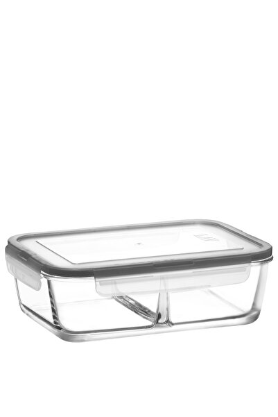 LAV حاوية تخزين زجاجية من فريسكو بقسم واحد، كبيرة جدًا، سعة 1650 مل، مستطيلة الشكل، غطاء رمادي اللون قابل للقفل