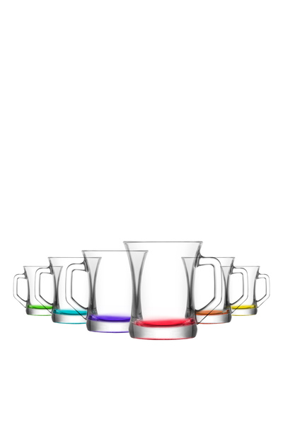 LAV Zen Cam Kupa 6 Kişilik 225 ml Karışık Renkli Kulplu (Kahve/Çay Bardağı)