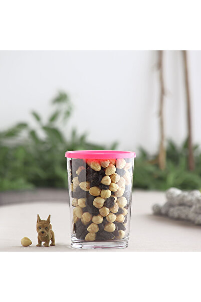 LAV Bodega Cam Saklama Kabı 3'lü Orta Boy 520 ml Yuvarlak Pembe Plastik Kapaklı