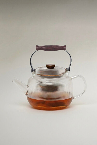 Yazz Atelier إبريق شاي زجاجي بمقبض من خشب السنط