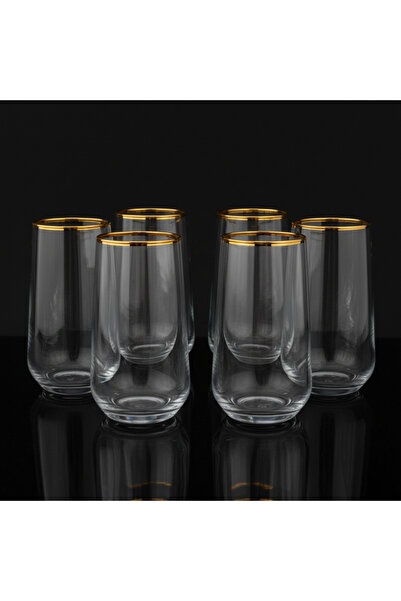 KristalGalerisi 6-Piece Soft Drink Glass Water Glass - Lal Sapphire Gold