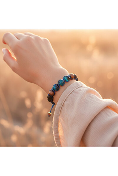 SUMRA سوار من حجر الماكرونة الطبيعي عين النمر والهيماتيت SPF-A-040