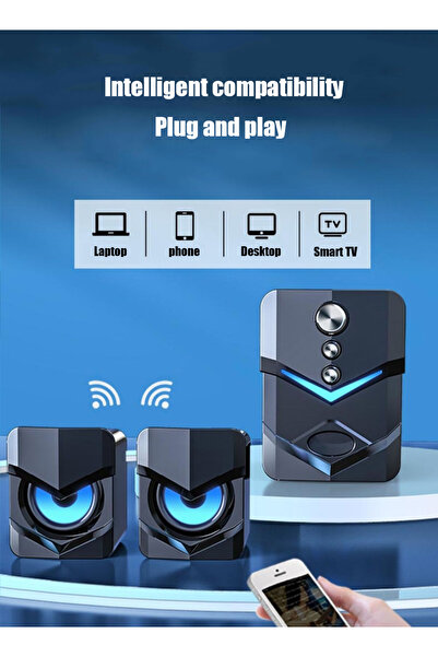 Generic Wired Computer Speakers with Illuminated Ambient Light and 3D Stereo Sound