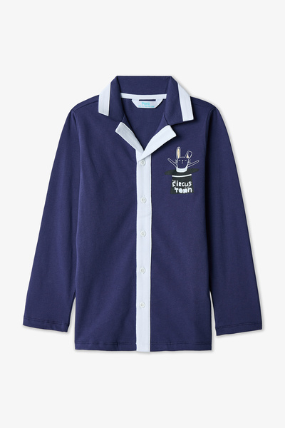 Penti Indigo Boy's Suprise Long Sleeve Button Cotton Pajama Set