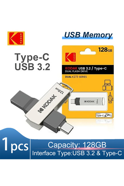 Kodak 18D-K273-محرك أقراص فلاش بسعة 128 جيجابايت لتخزين الهاتف المحمول والكمبيوتر، ونقل البيانات بسرعة عالية