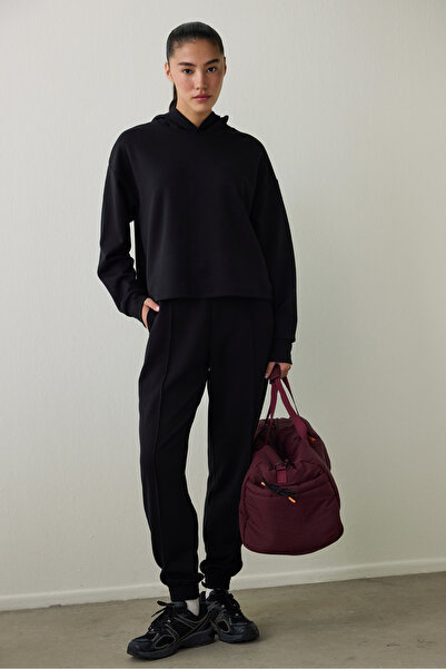 Penti Black Silky Feel Hooded Slogan Printed Sweatshirt