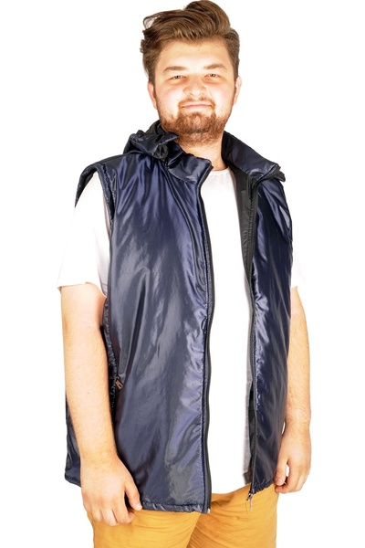 ModeXL Mode Xl Великий розмір Чоловічий жилет Basic Kapşon Wind 21611 Синій