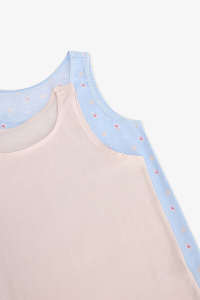 Penti Girl's Chicken Floral Patterned Thick Strap Cotton 2-Piece Undershirt