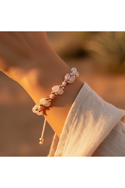 SUMRA سوار من الحجر الطبيعي المعتمد من مكرامية الكوارتز الوردي SPF-A-095