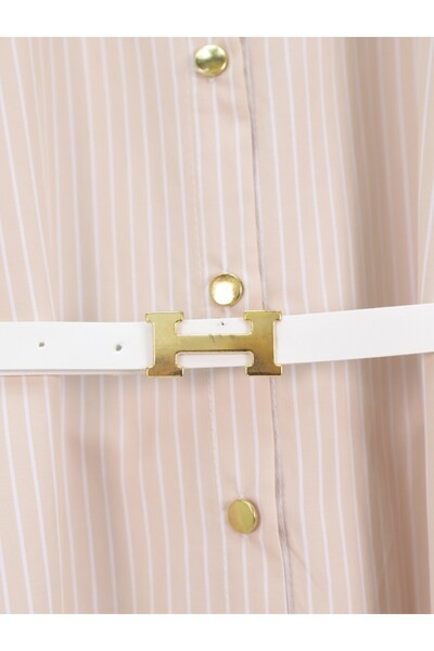 Modamorfo Ριγέ τουνίκ με μεταλλικό κουμπί ζώνη - Μπεζ