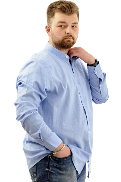 ModeXL Men's Shirt - Plus Size, Long Sleeve, Lycra Linen, Blue U20385