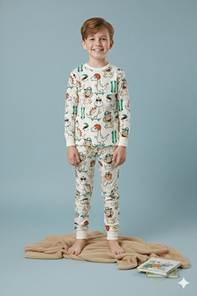 MADALİNA Момчешки комплект пижама от 100% памук с принт на скейтборд и животни