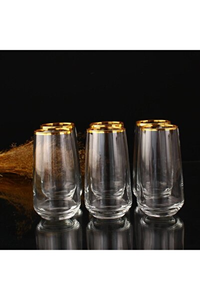 KristalGalerisi 6-Piece Soft Drink Glass Water Glass - Lal Sapphire Gold