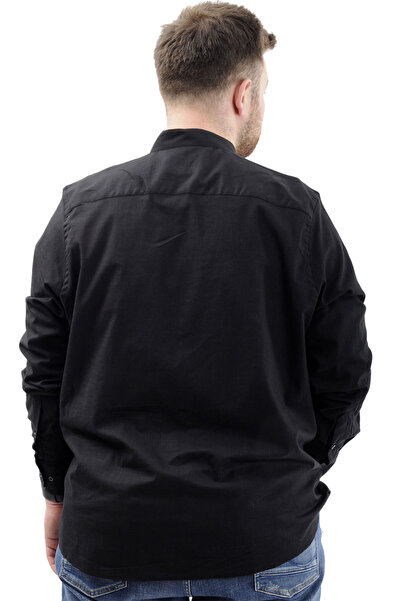 ModeXL Men's Shirt - Plus Size, Long Sleeve, Lycra Linen, Black U20385