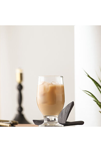 LAV Rena Glass Soft Drink Cup Set of 6 305 ml with Lid (Dessert Serving, Ice Cream Cup, Water Cup)