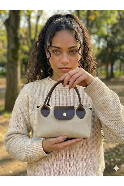 PurpleART Geantă de mână și de umăr mini din piele de căprioară pentru femei - maro 13X20CM