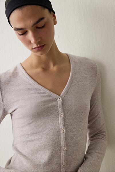 Penti Beige Melange V-Neck Long Sleeve Cardigan