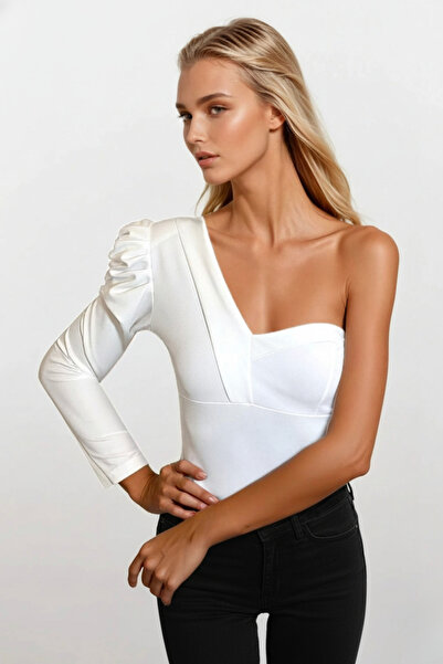 OLSAMODA Ελαστικό πλεκτό ύφασμα - Γυναικεία μπλούζα με επένδυση στον έναν ώμο