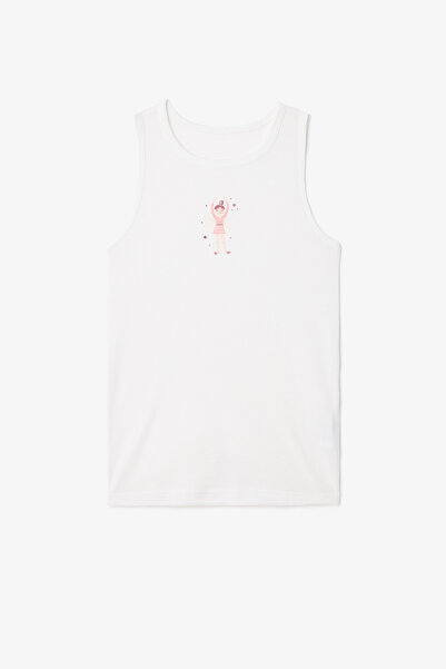 Penti Off-White Girl's Ballerina Patterned Thick Strap 2-Piece Tank Top