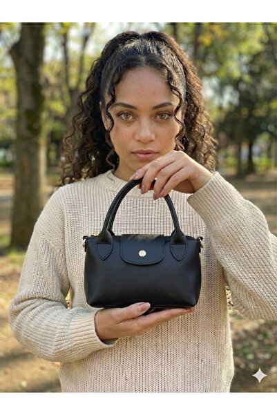 PurpleART Kadın Siyah Mini El ve Omuz Çantası 13X20CM