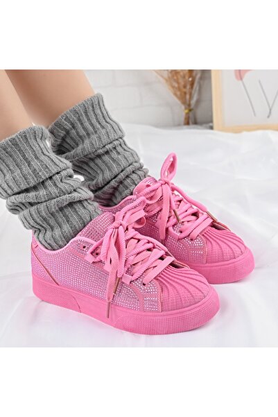 Tmall Pantofi sport pentru femei, din piele ecologică, cu strasuri, D1395, roz