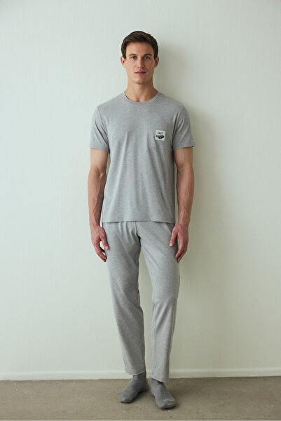 Penti Gray Melange Men's Short Sleeve Pajama Set