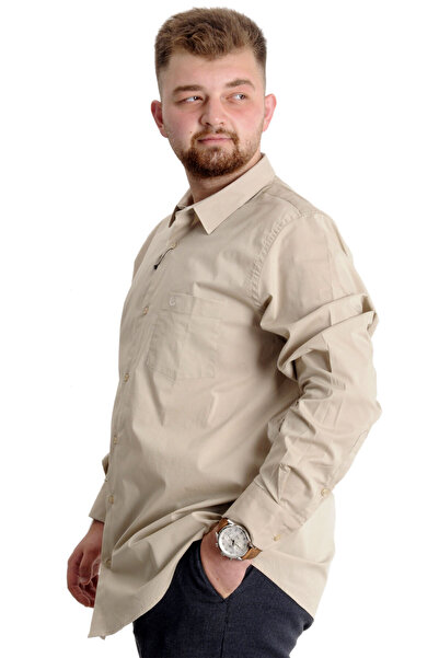 ModeXL Mode XL Large Size Men's Classic Pocket Shirt Lycra 20350 Beige