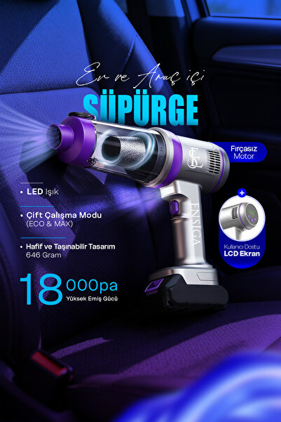 EN SİGA Şarjlı Dikey Süpürge Ev ve Araç içi süpürge 18.000 PA