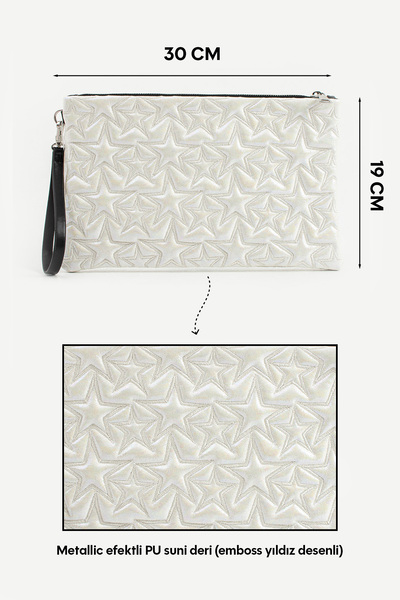 Ecrou White Portfolio Bag with Star Pattern
