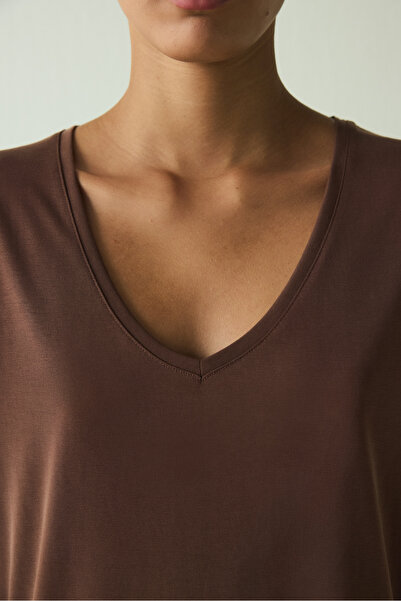 Penti Cappuccino V-Neck Short Sleeve Modal T-Shirt