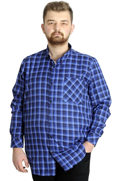 ModeXL Mode Xl Plus Size Men's Shirt Plaid Long Sleeve 23300 Indigo