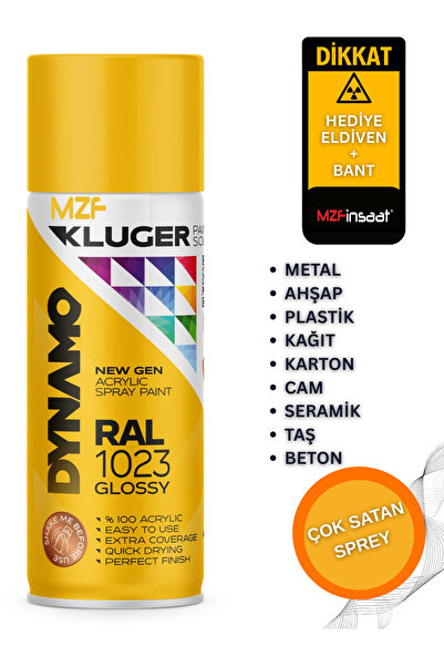 MZF KLUGER SPREY BOYA AHŞAP-METAL-PLASTİK- RÜTUŞ- BOYASI Ral 1023 Parlak Krom Sarı